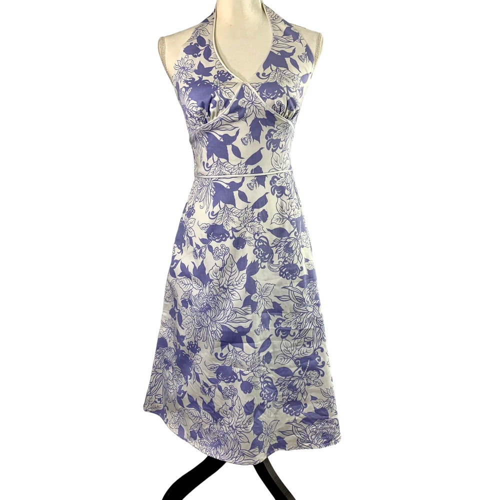 Giorgio Fiorlini Babydoll Halter Dress Womens Size‎ 4 Floral Purple White Resort